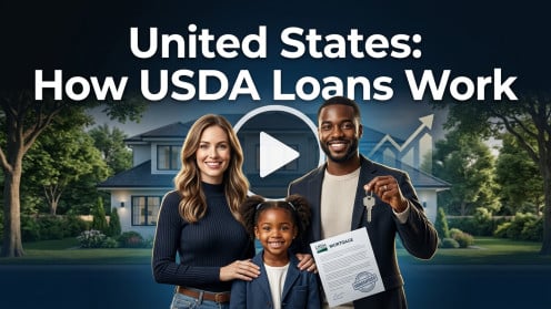 Family with USDA loan in front of house