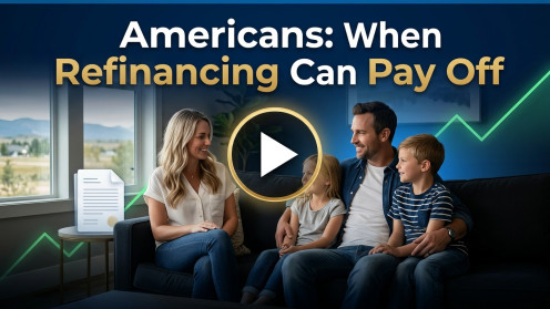 American family discussing mortgage refinancing benefits.