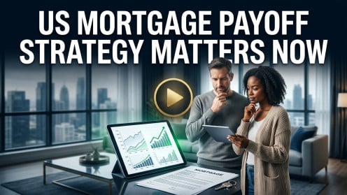 Couple reviewing mortgage payoff strategy data chart.